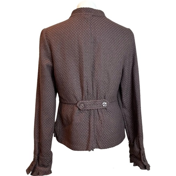 Decree Ruffle Front Waffle Weave Taupe Button Coat, size L - Picture 3 of 10